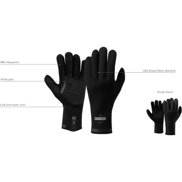 2026 Mystic Ease 3mm 5 Finger Hybrid Gloves 35015.250080 - Black